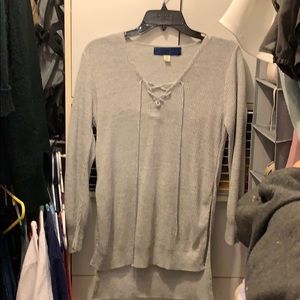 High-Low Light Sweater with lace-up front